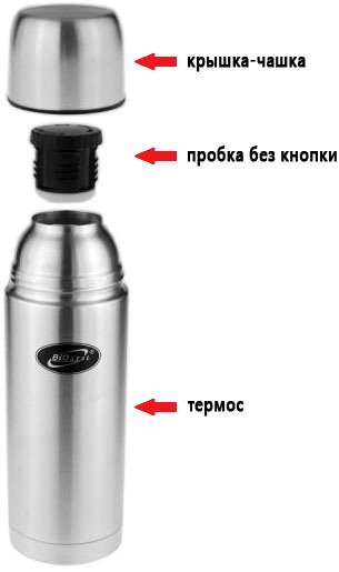 Термос для напитков Биосталь NBP-B в чехле - крышка-чашка, глухая пробка, термос