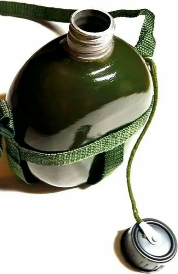 Алюминиевая фляжка Military Flask армейская для воды 1 литр - пробка и горловина