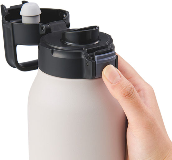 Термос с поилкой и ручкой Tiger MTA-B100 для напитков - блокировка крышки с кнопкой