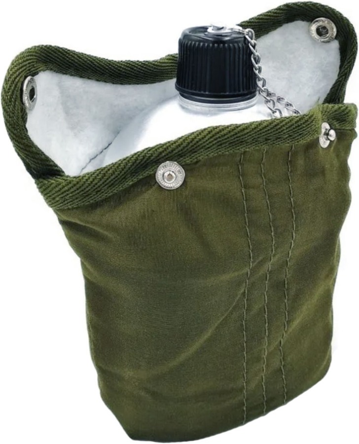Алюминиевая армейская фляжка с котелком Military Pro в чехле 1 литр - текстильный чехол с застёжками