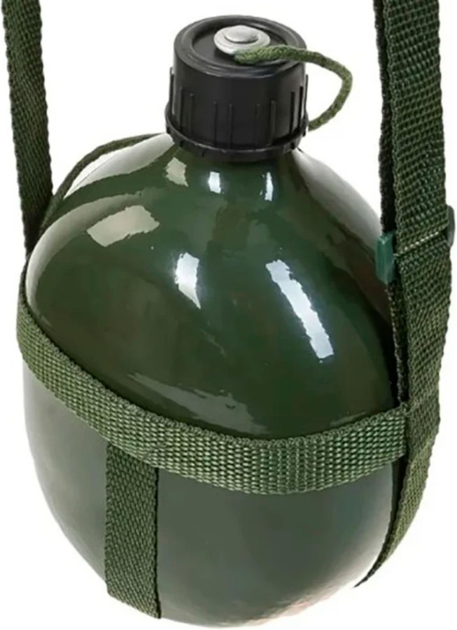 Алюминиевая фляжка Military Flask армейская для воды 1 литр - ремешок для переноски