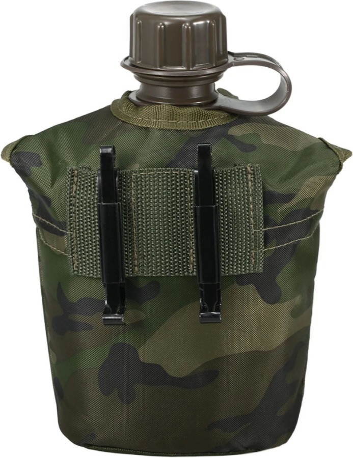 Армейская фляжка с котелком Military Flask в чехле 1 литр - текстильный чехол с застёжками